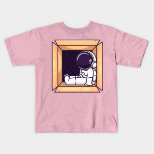 Cute Astronaut Sleeping In Box Cartoon Kids T-Shirt